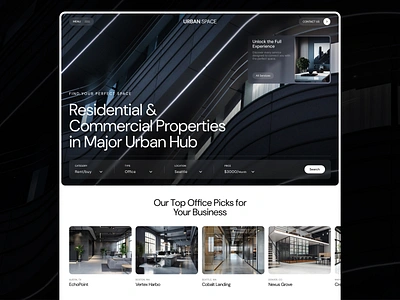 URBAN SPACE - Marketplace for Global Property Rentals & Sales business design graphic design hero landing page marketplace minimalistic mobile modern real estate ui urban uxui web webdesign website