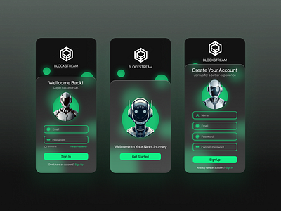 BlockStream - Sign In & Sign Up Mobile Apps crypto get started landing page login mobile app mobile app design register sign in sign up ui ux