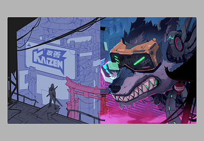 Futuristic Cyberpunk Anime Wolf anime asian branding character design character ip city scene cyberpunk design dystopian futuristic illustration logo ui