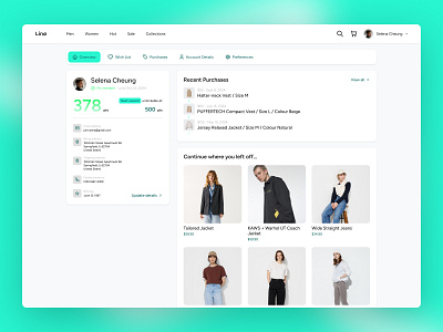 Linø Fashion - Customer Profile design ecommerce figma ui web design