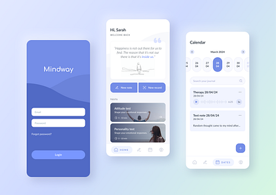 Mindway - New App app branding calendar colors graphic design homepage login page ui ux