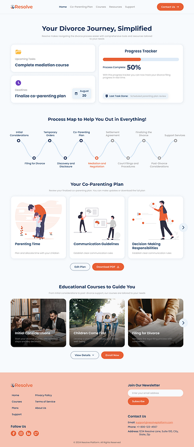 Resolve Divorce Management Website Landing Page branding design hero hero section illustration landing page ui ui design uiux user interface