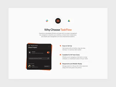 Project Management - Content Section black and orange content figma framer illustration orange section ui design web