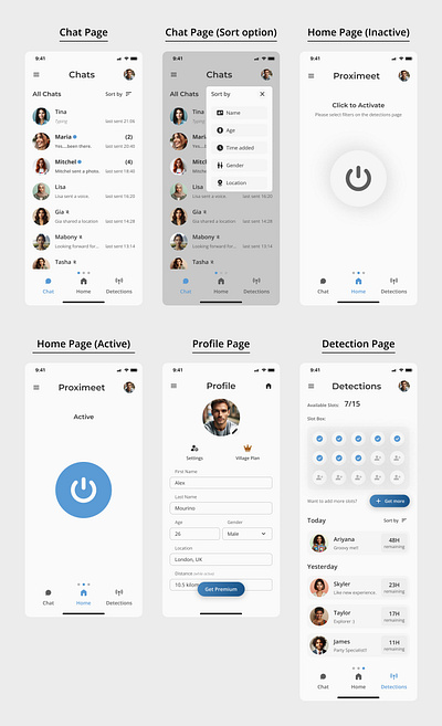 Proximeet Dating App Concept app design application branding design graphic design illustration ui ui design uiux user interface