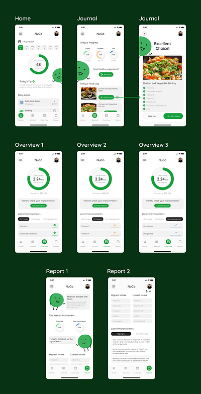 NuCo-Nutrition Companion App design Concept app app design app ui app ui ux app ux application application design branding design illustration ui ui design uiux user experience user interface ux