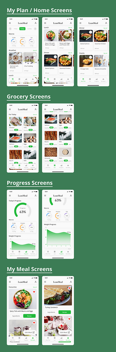 LeanMeal Concept App Design app app design app ui app ui ux application application design branding design illustration ui ui design uiux user experience user interface