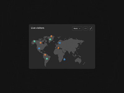 Live data overview component dark mode dashboard data visualization design exploration dots expand figma live live data overview map modal points product design saas ui ux visitors web design world