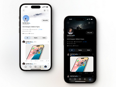 Light and Dark Mode Social Profile UI Design mobiledesign social media ui uidesign user profile ux uxdesign