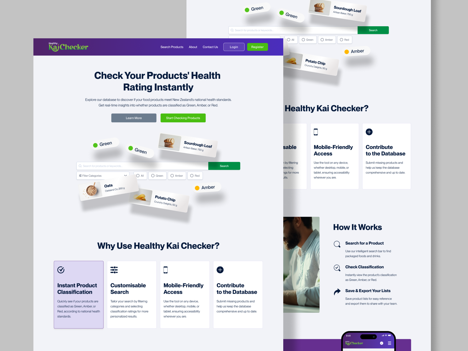 Healthy Kai Checker: Food Policy Compliance Tool food app food software health tech mobile app modern design nz nz webdesign product design software design ui ux uxui web design inspiration web trend webdesign webdesign services