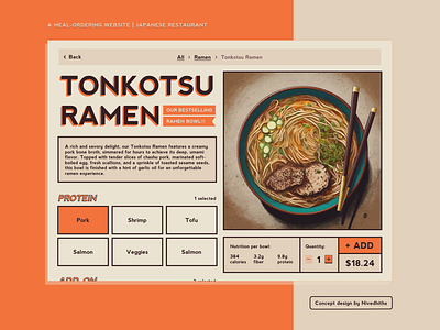 Meal ordering website / Design concept accent branding design experience food graphic design japanese minimal orange restaurant ui user experience user interface ux web web design website