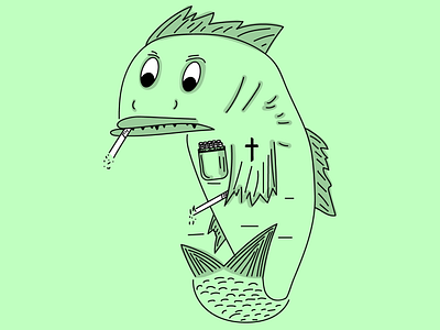 Fish havin' a smoke fish hand drawn illustration