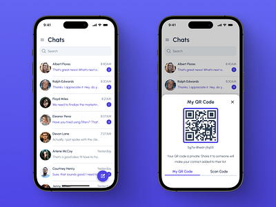 Minimalist Chat UI with QR Code Integration blue chat chatting chatting application figma mobile mobile app qr ui ui design ux