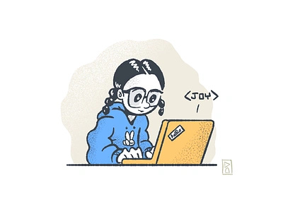 Techie code coder developer female coder hand drawn happy illustration joy laptop procreate programmer tech techie technology