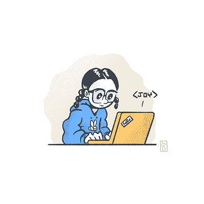 Techie code coder developer female coder hand drawn happy illustration joy laptop procreate programmer tech techie technology