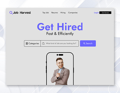 Job Harvest Homepage UI Design jobhiringplatform portfolioproject uiuxdesign userexperience webappdesign