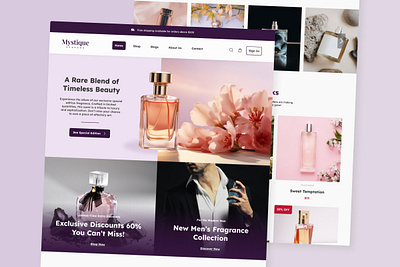 Mystique - Perfume Shop Landing Page application apps design ecommerce fragrance glamour interface landing page layout liquid online page perfume product shop skincare store ui ux website