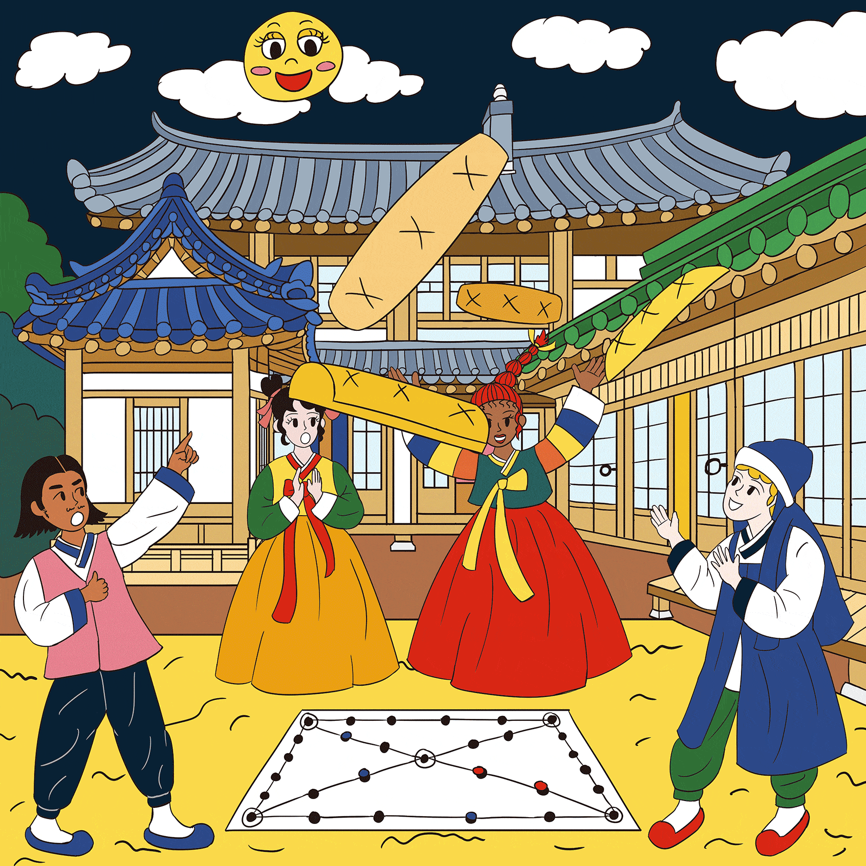 Happy Chuseok Animation artwork character chuseok drawing family graphic design hanbok holiday illustration korea korean moon traditional