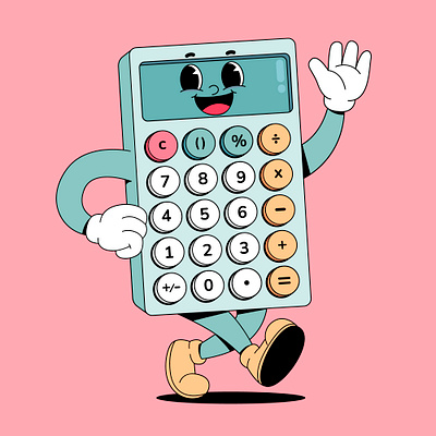 Cartoon calculator calculator cartoon character colorful cute design graphic design happy illustration kawaii logo mascot number retro school walking