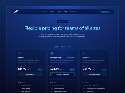 Flezza - SaaS Pricing Page Design blue branding dark mode design desktop gradient graphic design landing page logo pricing saas ui ux webdesign website