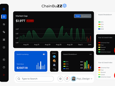 ChainBuzz CryptoCurrency Dashboard blockchain blockchain design clean ui crypto crypto design crypto landing page cryptocurrency cryptocurrency dashboard cryptodesign dashboard dashboard design design landing page ui ui design web design web3 web3 design website design