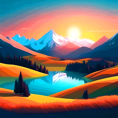 Evening Mountains Illustration 2d art flat style gradients graphic graphic design illustration landscape mountains scenery sunset vectors