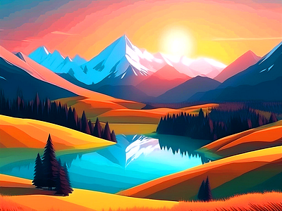 Evening Mountains Illustration 2d art flat style gradients graphic graphic design illustration landscape mountains scenery sunset vectors