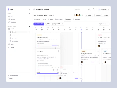 Origo Dashboard - Timeline View brand identity branding calendar dashboard design management minimalist planner planning project project management schedule task timeline view to do list ui ux web design website works