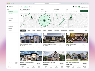 LuxEstate - Real Estate Dashboard apartment card color dashboard designexploration dribbble estate exploration house map real realestate trend trending ui uidesign uxdesign