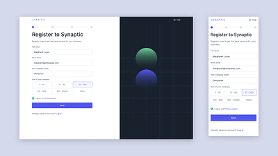 Synaptic registration b2b registration ui ux