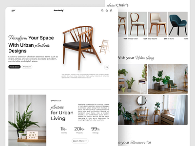 Aestetig - Furniture Landing Page branding chairs uiux chairs website design furniture graphic design illustration logo typography ui ui website uiux user interface ux web development web ui website