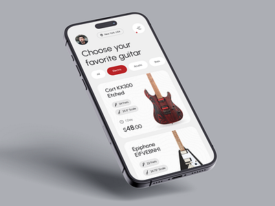 Musical Instrument Rental App 🎸 app design design eccomerce figma futuristic instrumental rental ios minimalism mobile app prototype rental app ui ui design ui innovation ui map user interface ux ux design ux research ux trend