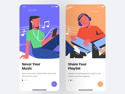 Onboarding Music Apps app design apps design happy illustration mobile apps music apps onboarding ui uitrends uiuxdesigner user interface ux