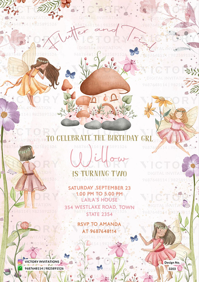 Birthday Party Invitation card in fairy theme 3203 birthday design graphic design illustration invitation photoshop