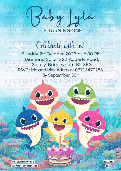 Birthday Party Invitation card in Sea theme 3344 birthday design graphic design illustration invitation photoshop