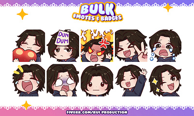 vtuber emotes custom for twitch, kick, youtube, discord, Etc. badges bulk bulk emote cusrom emote design dumdum emotes fiver illustration love emote streamer twitch twitch logo twitch.tv vgencomm vtuber youtube logo