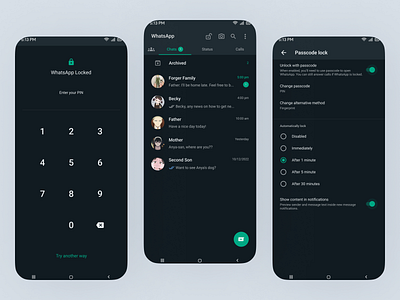 🔒 WhatsApp Redesign: Flexible Locking System 🔒 design face unlock gesture lock locking system messaging app mobile app passcode password pin ui uidesign uiux uiuxdesign ux uxdesign whatsapp