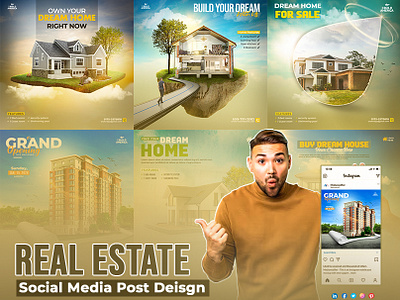 Real Estate Social Media Post Folio branding business design flyer graphic design grow home home post logo real estate renthome social media post