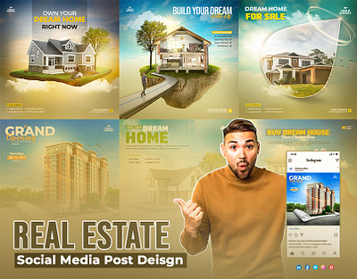 Real Estate Social Media Post Folio branding business design flyer graphic design grow home home post logo real estate renthome social media post