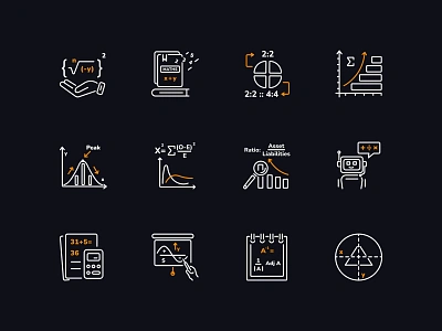 Animated Mathematics Outline Icons algebra animation geometric graph icon animation icon set iconography icons iconset line math mathart mathematics maths numbers outline stem stroke study vector