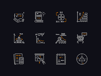 Animated Mathematics Outline Icons algebra animation geometric graph icon animation icon set iconography icons iconset line math mathart mathematics maths numbers outline stem stroke study vector