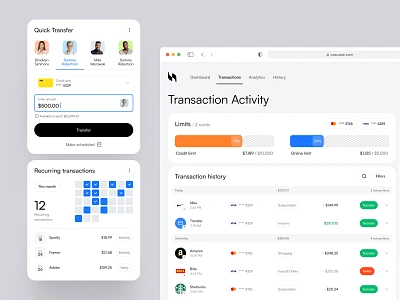 Cascade - Transaction Activity Page colors dashboard design fintech logic platform saas ui ux web