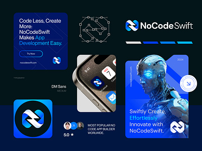 NoCodeSwift™ - Logo & Branding for a Codeless SaaS App Builder brand book brand guidelines brand identity branding coders logo coding logo creative logo design developer logo development logo futuristic logo logo modern logo no code no coding logo saas logo software logo technology logo visual identity web3 logo