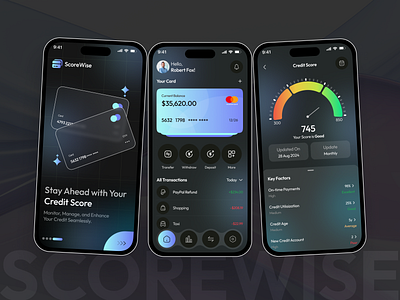 Real-Time Credit Score Tracking App app app design credit dark ui debt design finance finance app financial app financial services fintech fintech app mobile app mobile app design mobile application mobile design planning score ui ux