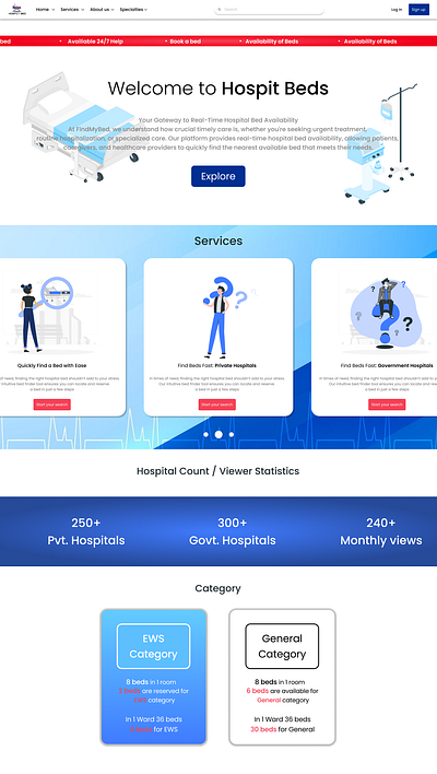 Home page of Hospital website graphic design logo ui ux web design