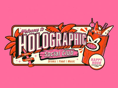 Holographic social club branding holographic illustration illustrator the creative pain tiki vector