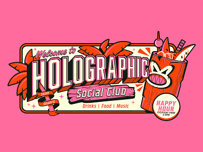 Holographic social club branding holographic illustration illustrator the creative pain tiki vector