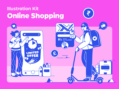 Illustration Kit: Online Shopping 🛍️ branding character character design delivery design design asset e commerce graphic design iconscout illustration illustration kit marketing online shopping promotion shopping vector