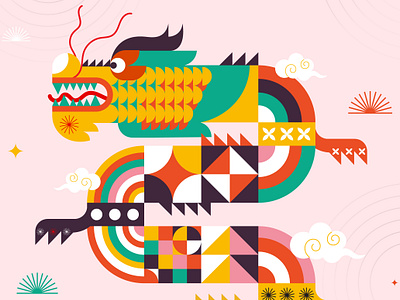 Year of Dragon 🐉 abstract animal bauhaus chinese cloud design designerachit digital art dragon flat geometric geometry graphic design illustration minimal pattern shapes vecor vector illustration