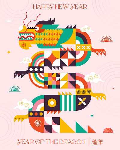 Year of Dragon 🐉 abstract animal bauhaus chinese cloud design designerachit digital art dragon flat geometric geometry graphic design illustration minimal pattern shapes vecor vector illustration