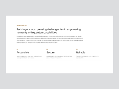 OQC — Enterprise Ready about accessible clean computing design enterprise minimal minimalist paragraph product design quantum reliable section secure solutions text ui ux web website